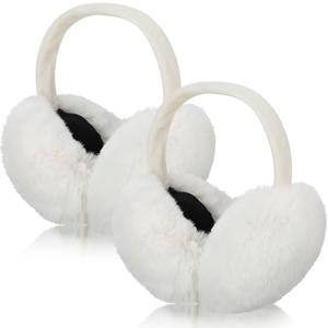 1 Pcs Winter Ear Muffs Woman Cute Furry Faux Fur Ear Warmers Outdoor Foldable Headband for Cold Winter Accessories(White)