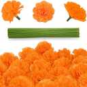 30 pcs Artificial Marigold Flowers,3.54" Silk Marigold Flower Heads with Stems,Orange Flowers Artificial Decor for Party,Indian Wedding,Indian Theme,Diwali Home Decor DIY Wreath Garland