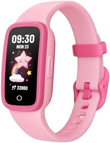 TICTIKY Kids Fitness Tracker Watch with Amoled Screen, Activity Tracker No Phone Needed, Heart Rate and Sleep Monitor, 3ATM Waterproof, Pedometer, Alarm Clock, Games, Step Counter Watch for Girls 5-10