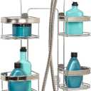 Zenna Home Shower Caddy Hanging Bathroom Organizer, Shower Shelves with 4 Expandable Baskets and Built in Hooks, Over Handheld Shower Head Storage System, Chrome with Brushed Nickel Accents