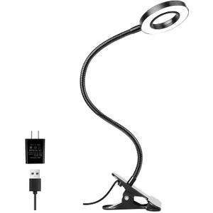 Woputne Desk Clip on Lamp for Reading Home Office, with 5V 2A Adapter, 10 Dimmable Brightness 3 Modes, Clamp Reading Light for Bed Headboard, Craft (Black)
