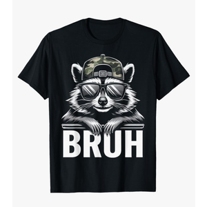 Bruh Raccoon Racoon Camo Hat Youth Teens Kids Slang T-Shirt, Size Medium, M Youth
