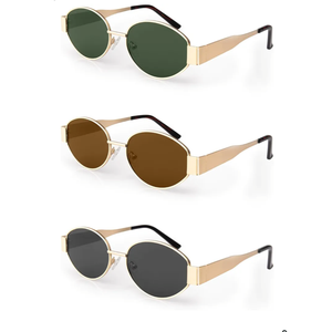 Retro Oval Sunglasses for Women Men, Trendy Designer Metal Style UV400 Protection Sun Glasses Pack of 3