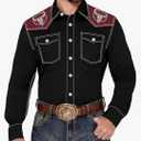 Men's Western Cowboy Shirt Long Sleeve Embroidered Casual Button Down Shirt L