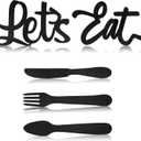 Jetec 5 Pcs Let's Eat Sign Kitchen Wall Decor Fork Spoon Knife Kitchen Decor Sign Rustic Farmhouse Wooden wall decorations for Home Dining Room Bar Cafe Restaurant(Black)