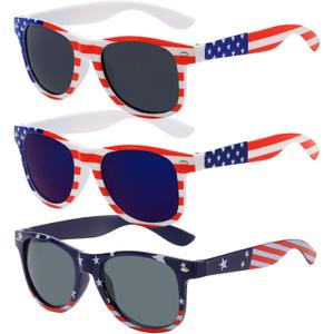 3 Pairs 4th of July Glasses Decorations American Flag Sunglasses for Adult Teens Red Blue White Patriotic Party Accessories