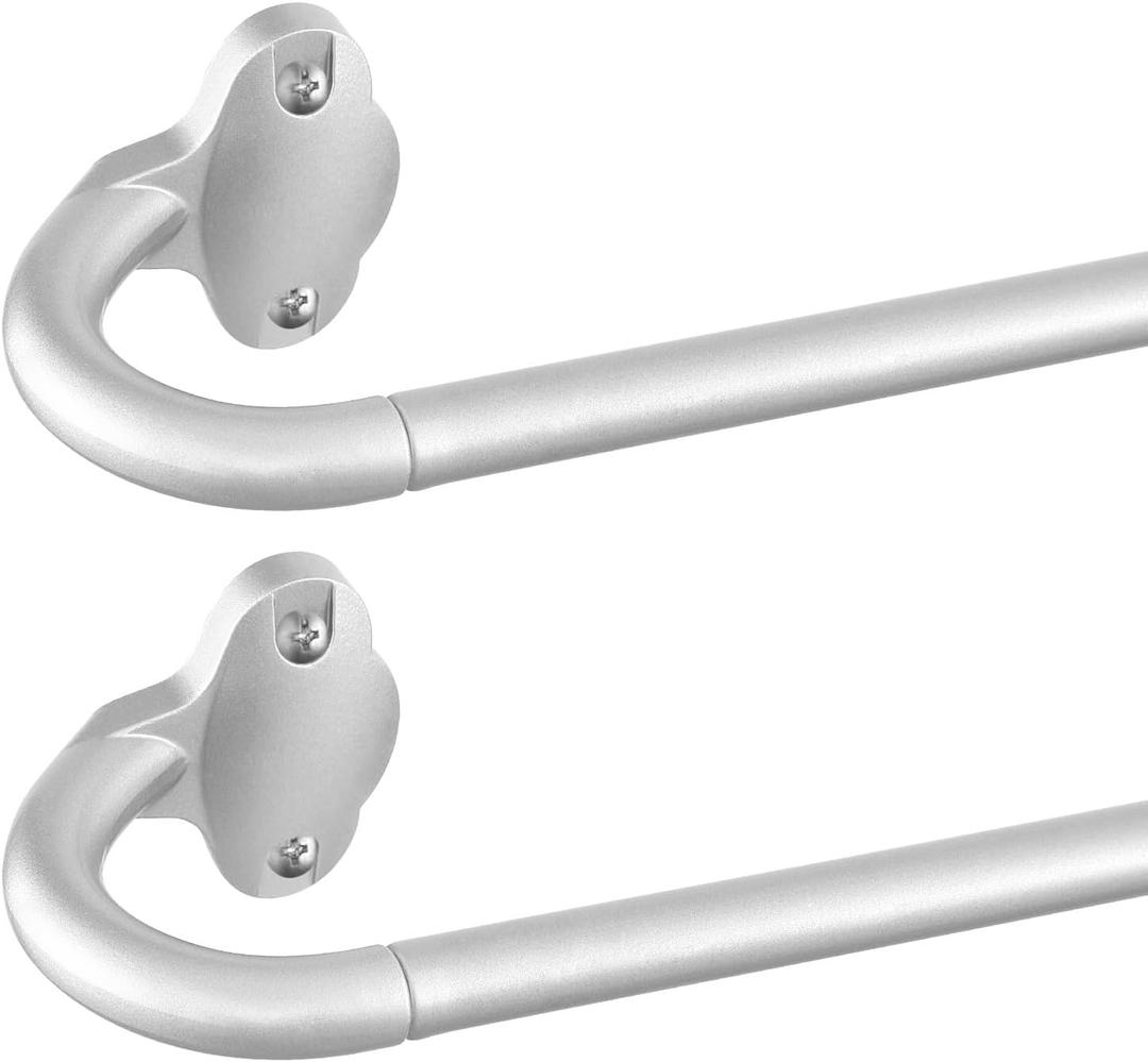 TVWOO Silver Wrap Around Curtain Rods 2Pack:Small Blackout Adjustable Window Curtain Rod for Bedroom Kitchen Apartment Renter Friendly,Room Darkening Curved Drapery Rods Easy Install,Nickel 28-48 Inch