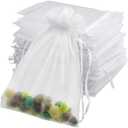 100pcs Organza Bags-White 3.94''x4.72''(10x12cm) Satin Drawstring Organza Pouch Wedding Party Festival, Christmas, Favor Gift Bag Jewelry Watch Bags