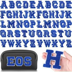 104 Pcs Chenille Letters Patches Iron on Large 3.2 H x 2.4 W College Letters Patches Embroidered Trimmed Preppy Alphabet for Clothing Repairing(Blue)