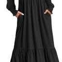 ZESICA Women's 2026 Spring Long Sleeve Dress Crewneck Casual A Line Pleated Tiered Flowy Trendy Midi Dresses with Pockets (Medium)