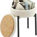 QLHousesuoH Vanity Stool Chair with Storage Multi-Functional Makeup Stool & Side Table Teddy Velvet, 4cm Foam Support Storage Chairs, 300lb Capacity for Bedroom Living Room Dressing Room (White+Black)