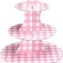 Willinglong 1 Pcs Gingham 3 Tier Cardboard Cupcake Stand Silly Goose Paper Cupcake Stand Tower Tiered Cup Cake Dessert Display Holder for Birthday Baby Shower Party Supplies Decorations (Pink)