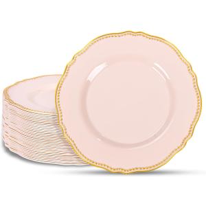 Hioasis 60pcs Pink Plastic Plates - Pink and Gold Disposable Plates, 7.5 inch Plastic Dessert Plates, Perfect for Easter & Wedding & Party & Holiday & Mother's Day (7.5inch)