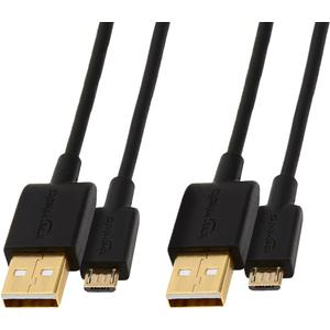 Amazon Basics 2-Pack USB-A to Micro USB Cable, Android Charger, 480Mbps Transfer Speed, Gold-Plated Connectors, USB 2.0, 6 Foot, Black