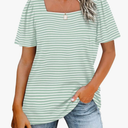 WIHOLL Womens Summer Tops Casual Square Neck Puff Short Sleeve T Shirts 2XL