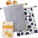 Beeswax Bread Bags for Sourdough, Reusable Bread Bags for Homemade Bread, 2 Pack Natural Cotton Beeswax Storage, Natural Cotton Beeswax Bags, Large Capacity (Dark Blue)