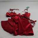 Lidogirl Women Tie-Front Crop Top And Lace Trim Plaid Skirt Set With Stockings (Medium, Christmas Red)
