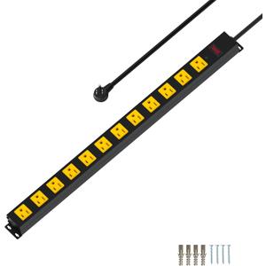 Metal 12 Outlet Mountable Power Strip, 2100J Surge Protector with Heavy Duty 10ft Extension Cord, Wide Spaced and Wall Mount Metal Powerstrip for Garage, Desk, Industrial, Shop and Indoor (10ft)
