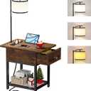 Floor Lamp with Table, Narrow Side Table with Charging Station