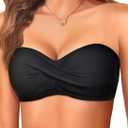 Bandeau Bikini Tops for Women - Strapless Swim Top Only Twist Front Bathing Suit Tops (Black, L)