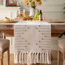 Boho Table Runner 13 x 72 Inch Long Natural Cotton Woven Runner with Tassels for Home Dining Table dcor, for Modern Farmhouse Decor Coffee Table Runner, Taupe and Beige