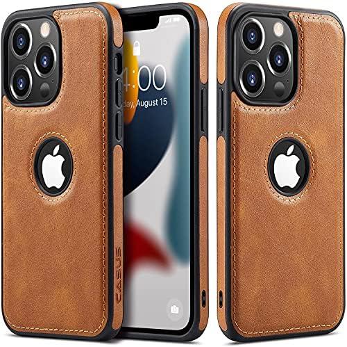 Casus Logo View Compatible with iPhone 13 Pro Case Slim Premium Vegan Leather Classic Luxury Elegant Thin Cover (2021) 6.1" (Brown)