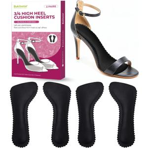 High Heel Cushion Inserts for Women - Bukihome 3/4 Invisible Insoles Prevent Feet from Sliding Forward - Shock & Sweat Absorption - Comfort Shoe Pads for High Heels Sandals Flats,Black,Size M