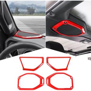 A Pillar Speaker Trim Cover & Roof Speaker Audio Trim Cover Ring Kit Decoration Interior Accessories for Jeep Wrangler JL JLU & Gladiator JT 2018-2022,Red