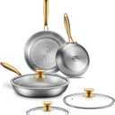 Titanium Pans | 8+10+12 Inch Pure Titanium Skillet Set with Lids for Cooking | Hammered Chef-Grade Tagine Design | PFAS/PFOA/PTFE-Free | Induction & Oven-Safe, Dishwasher Safe