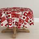 Horaldaily Valentine Tablecloth 6060 Inch Round, Patchwork-Style Pattern Rose Red Heart Buffalo Plaid Washable Table Cover for Party Picnic Dinner Decor