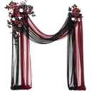 Ling's moment Black Red Artificial Wedding Arch Flowers Kit Pack of 4, 2pcs Hanging Flower Arrangement 2pcs Chiffon Drapes Ceremony Reception Fake Rose Arbor Backdrop Floral Party Outdoor Decorations