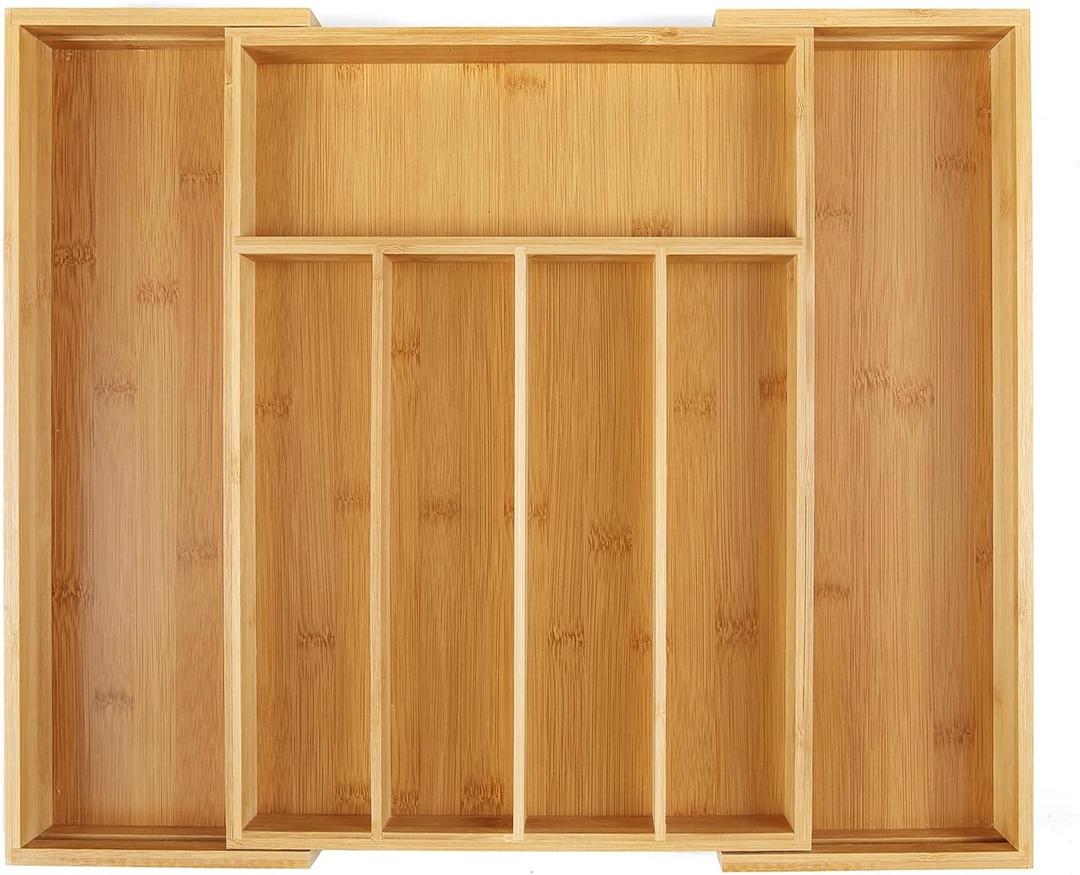 Utoplike Bamboo Cutlery Tray Silverware, Drawer Dividers for Kitchen Utensils, Flatware Tray Drawer Insert for knives, Gadgets and Garage Tools, Office Supplies (Small, Natural)