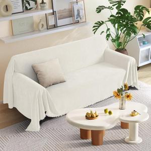 KinCam Couch Covers for 2 Cushion Couch Sofa Cover Washable Sectional Couch Cover for Dogs Tassel Sofa Blanket Cover Pet Friendly Soft and Durable for Most Furniture(71" x 102", Cream)