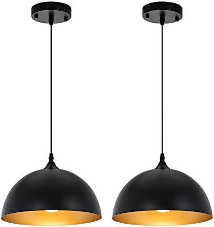 SESIMENT Farmhouse Pendant Lighting for Kitchen Island,Black and Gold Dome Pendant Light Fixtures, Industrial Hanging Ceiling Light for Dining Room Foyer Cafe Kitchen Sink,2 Pack