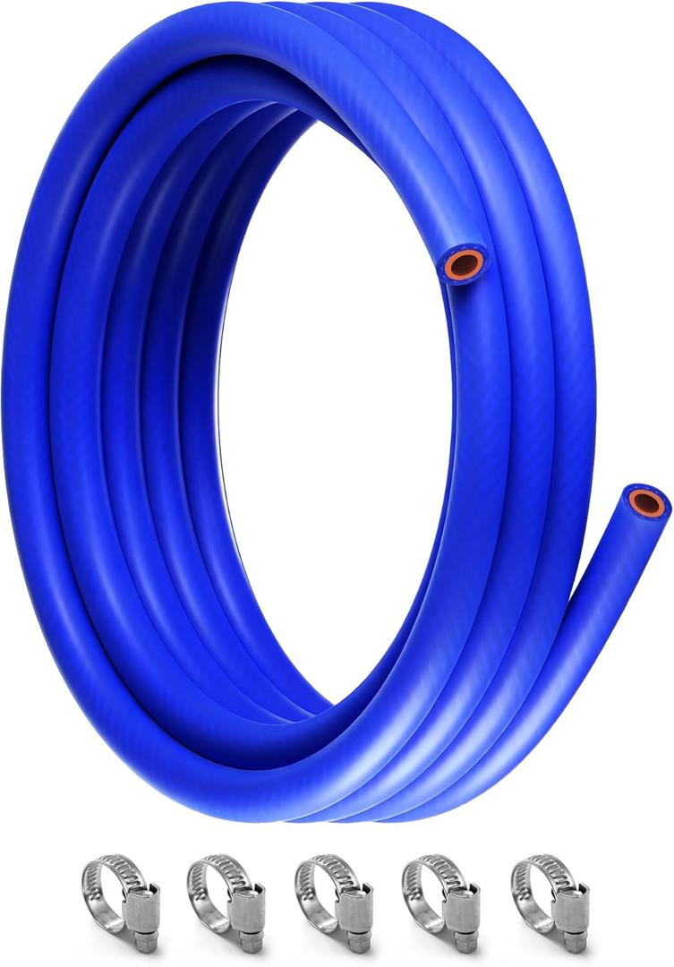 10FT ID 5/8" (16mm) Heater Hose Coolant Radiator Straight Temperature Reinforced Silicone Tubing Rupture Pressure 232 Psi With 5 Clamps 4MM Thick for Vehicle Cooling Systems (Blue)