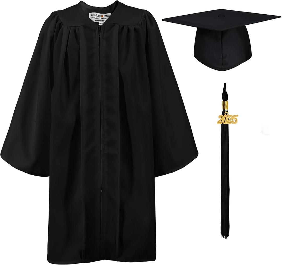 GraduationMall Matte Kindergarten Graduation Gown Cap Set with 2025 Tassel (27, Black)