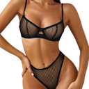 Lilosy Sexy Mesh Sheer Underwire Push Up Lingerie Set Lingerie Set, S