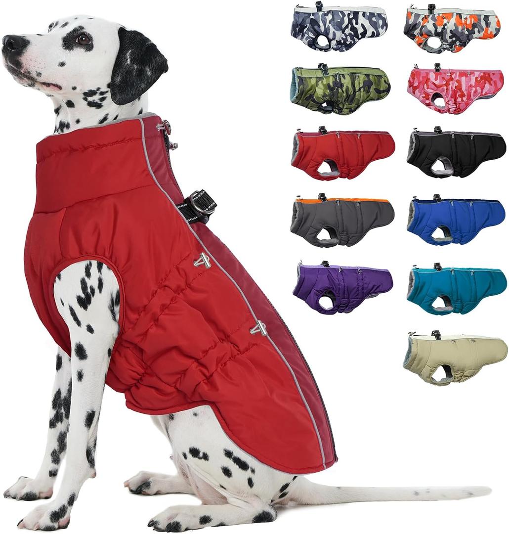 Dog Coat - Warm Winter Jacket Snowsuit for Large Dogs, Water-Resistant, Reflective, Red, Size: X-Large (Chest: 29.9")