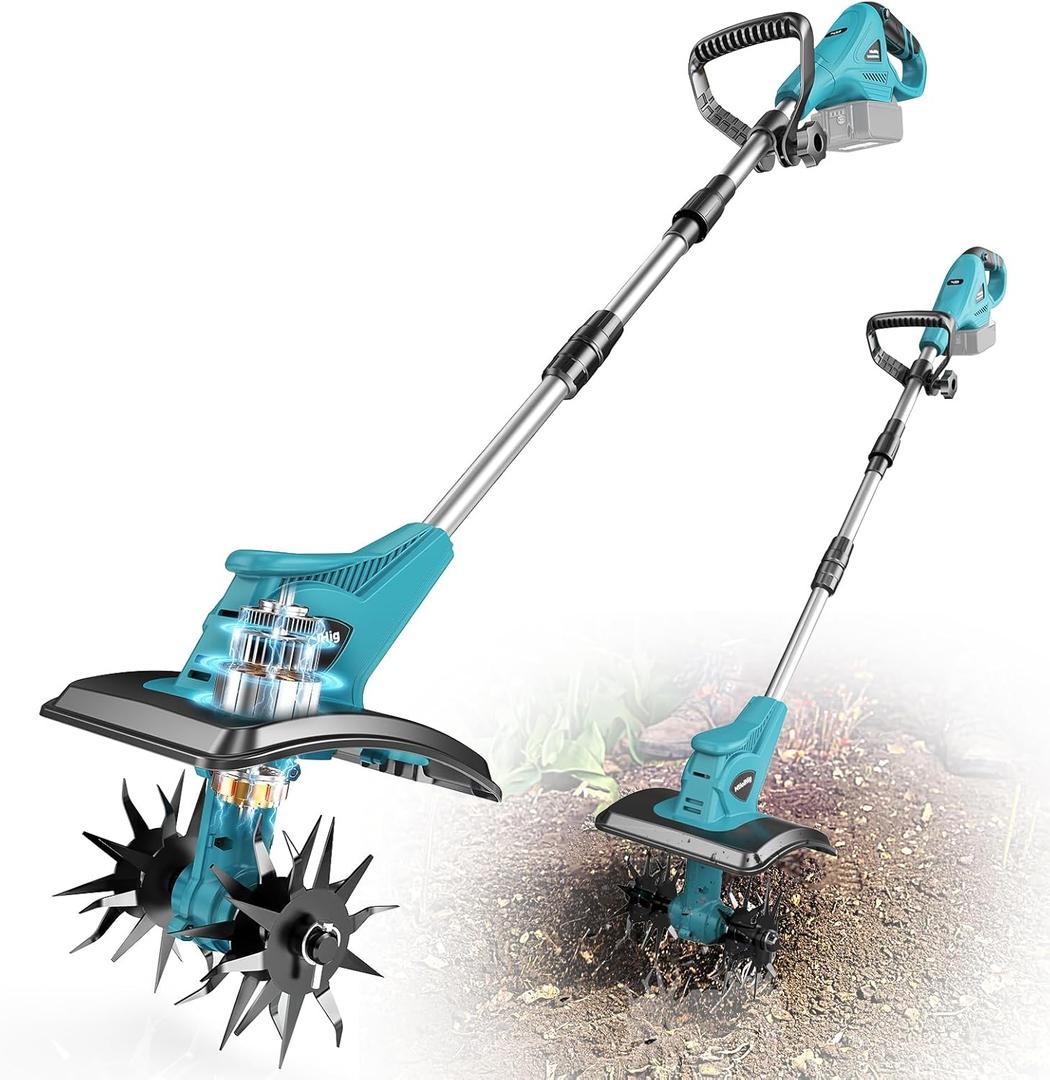 Cordless Tiller Cultivator for Makita 18V Battery: MtiolHig Tiller for Gardening 360RPM Electric Garden Tiller, Brushless Rototiller 9" Width and 6.3" Depth for Lawn/Soil Cultivation (No Battery)