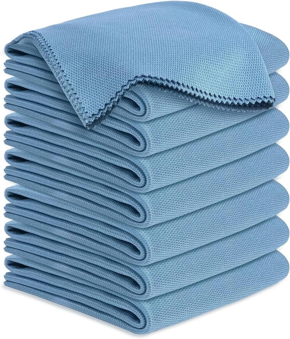 Microfiber Cleaning Cloths Glass Cleaner: 8 Packs 18X18 Window Cleaner Kit Wine Glasses Polishing Cloth Lint Free Washable Reusable Quickly Clean Mirro Screen Stainless Steel Windshield (Alaskan Blue)