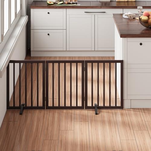 Mino Kesper Brown 18-55" Wide Dog Gate, Bamboo Freestanding Pet Gates for Dogs, Puppy Fence