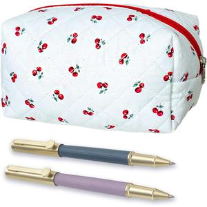 Cherry Pencil Case Soft Cotton Quilted Storage Bag Cherry Makeup Pouch Fruits Portable Pencil Case Makeup Brushes Storage Pouch Essentials Bag Travel Toiletry Bags with Zipper for Women Girls