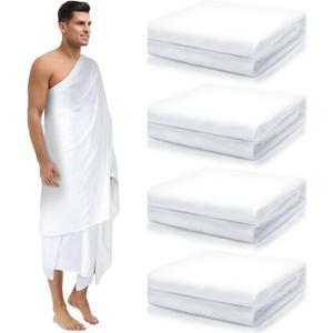 Suhine 4 Pcs Ahram Ihram Ehram for Hajj and Umrah Islamic Ihram Clothing for Men Umrah White Hajj Gifts, 41.3 x 82.7 Inches