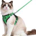 rabbitgoo Cat Harness and Leash for Walking, Escape Proof Soft Adjustable Vest Harnesses for Cats, Easy Control Breathable Reflective Strips Jacket, Grass Green,M