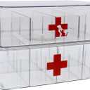 First Aid Box and Pet Frist Aid Storage Bin, Acrylic Medicine Kit Case Organizer Empty, Divided First Aid Storage Box Kit with Hinge Lid, Emergency Kit Storage Box for Family and Pet (Clear)