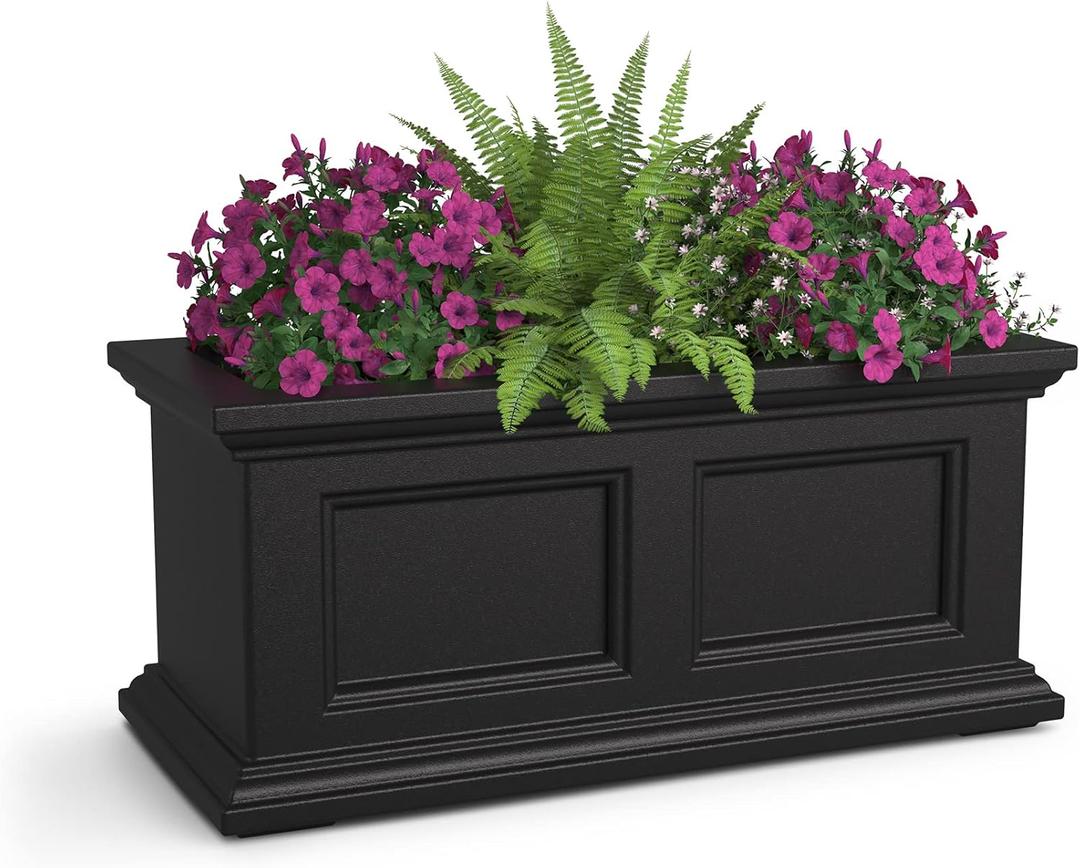 Mayne Fairfield 2ft Window Box, Self Watering Flower Box with Double Wall Design, All Season Fade Resistant Outdoor Window Planter with Steel Mounting Bracket, Black