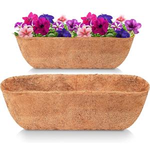 LAVEVE 24 Inches Trough Coco Liner Replacement for Plant Hanging Basket, 2 Pcs Thick Coconut Fiber Liners for Garden Flowers Planter, Window Flower Box, Vegetables Pot