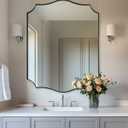 ANDY STAR Brushed Nickel Bathroom Mirror, 28x36 Inch Asymmetrical Wall Mirror, Modern Rectangle Mirror with Unique Wavy Design Ideal for Home Decor, Premium Stainless Steel Metal