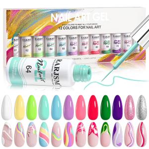 RARJSM Gel Liner Nail Art, Cotton Candy Collection Painting Gelpolish Set Wire Painting Drawing Gel for Nailart Design White Yellow Blue Purple Red Colors (Green)