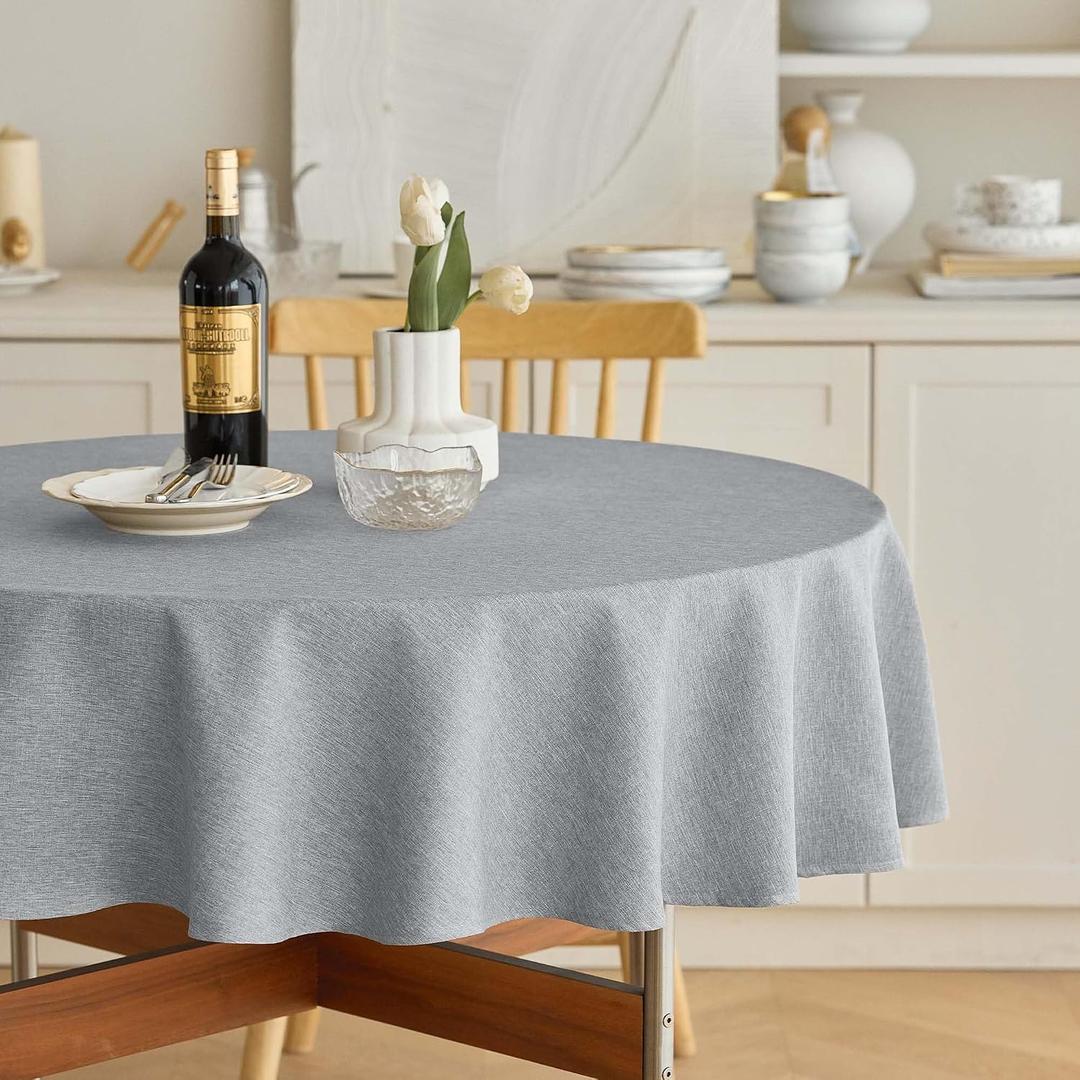 Decorelia Linen Texture Round Tablecloths 60 Inch, Decorative Waterproof Farmhouse Table Cloth Anti-Scratch Soft Cover for Holiday, Banquet,Dining& Kitchen Table (60 Inch,Round (2-4 Seats), Cool Grey)